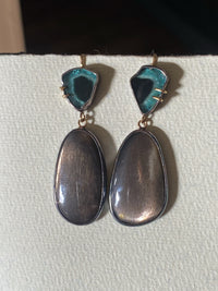 Indicolite Tourmaline and Silver Feldspar Earrings